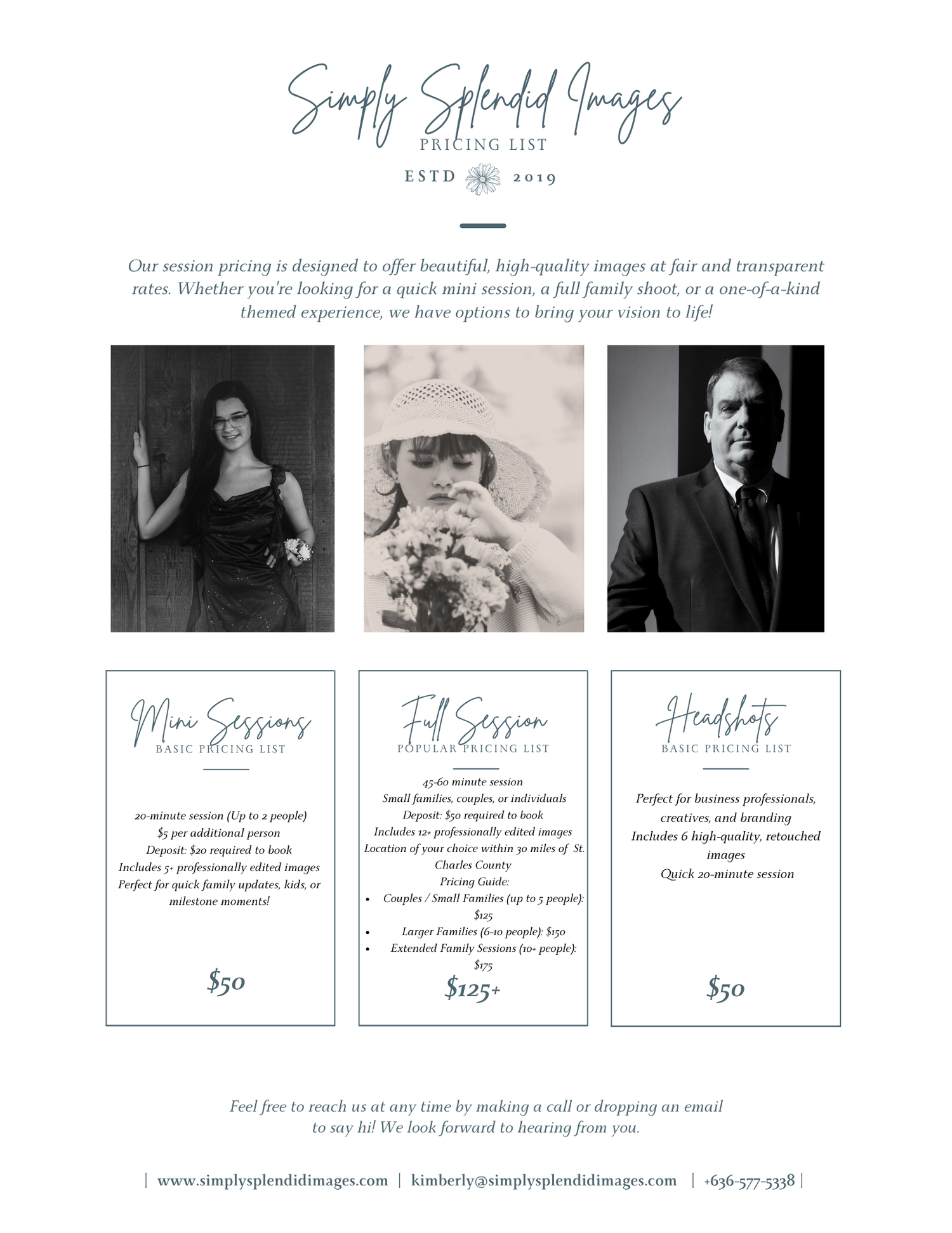 A graphic of pricing for Simply Splendid Images