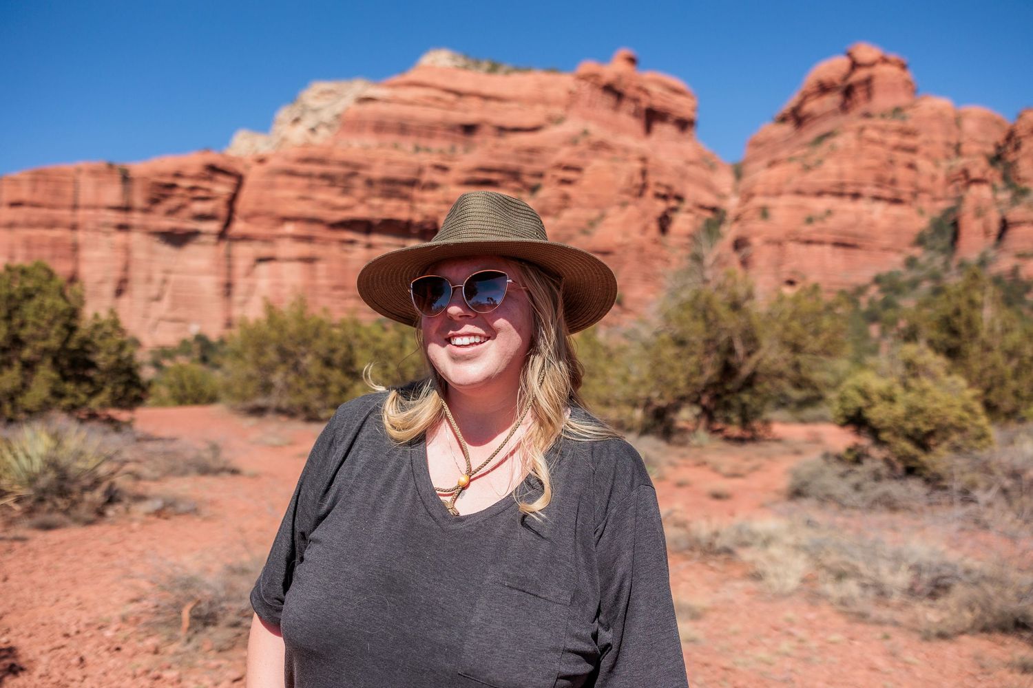 Desert photography in red rock canyon landscape under bright blue skies.