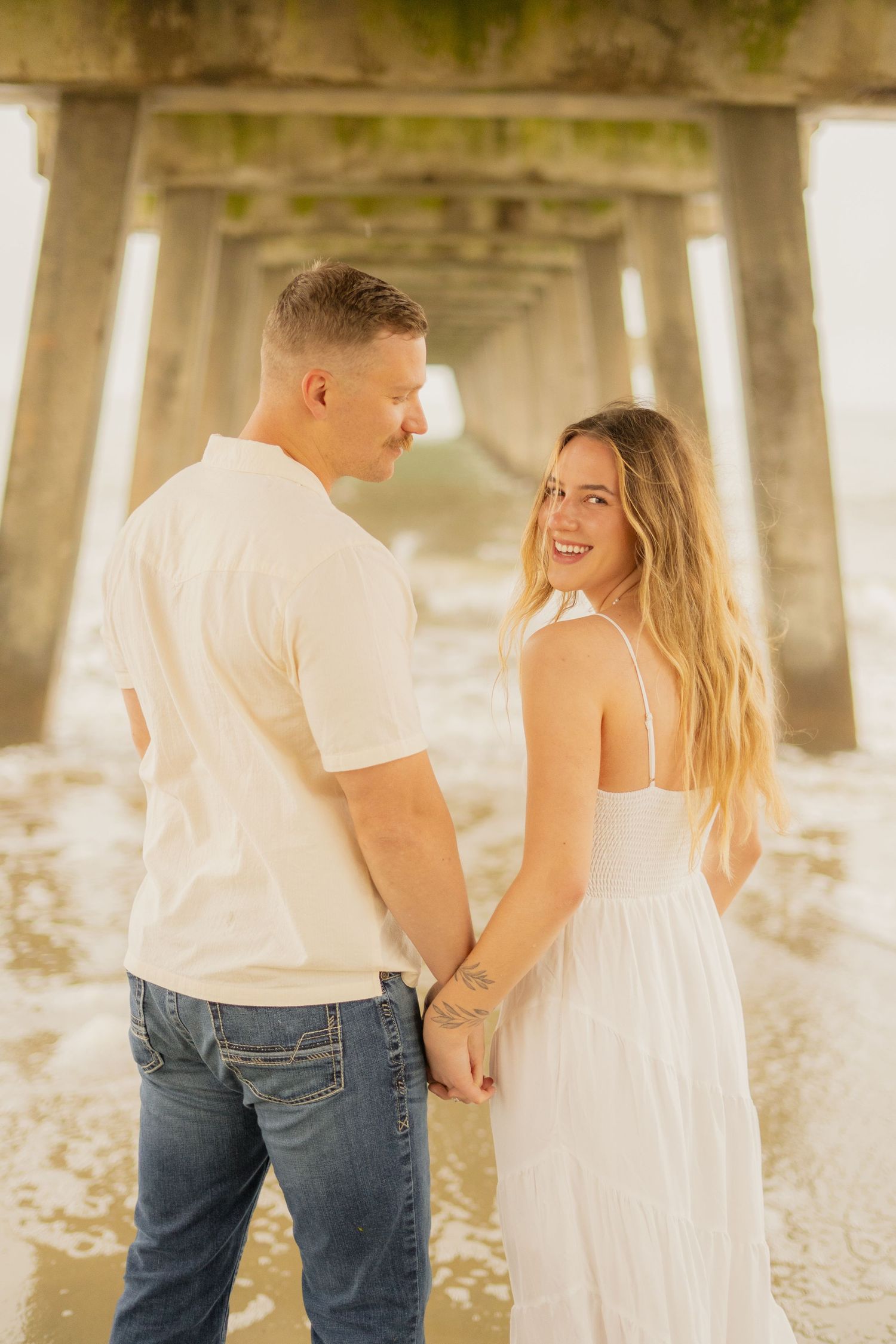 Couples Engagement Portraits at Tybee Island Pier Savannah Georgia