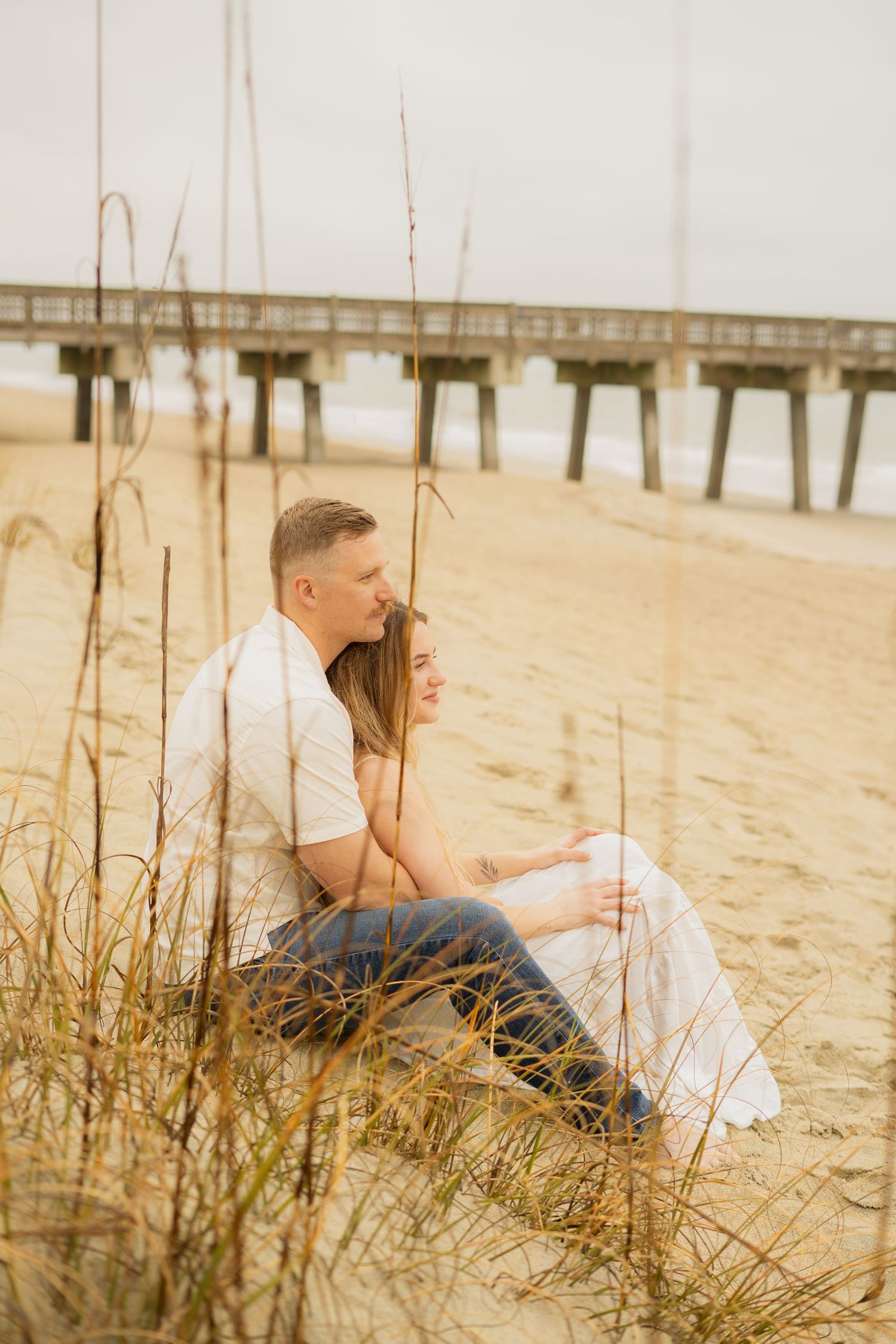 Couples Engagement Portraits at Tybee Island Pier Savannah Georgia