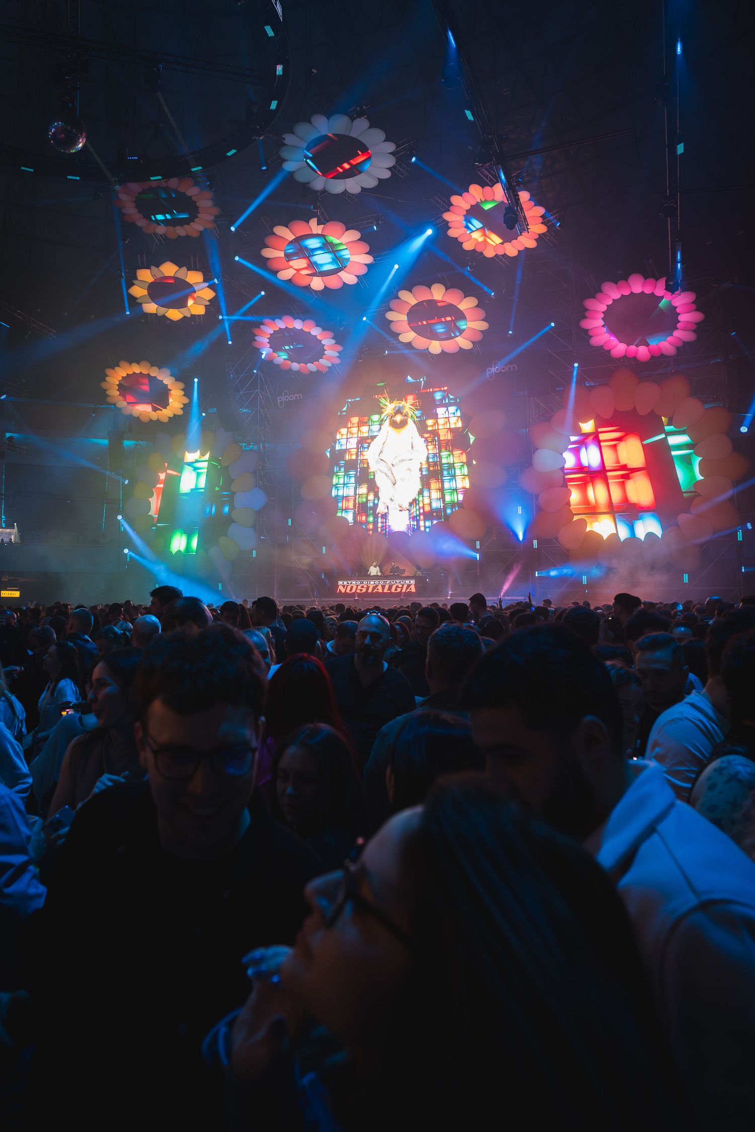 Multime bucurandu-se de spectacolul de lumini la un festival de muzica