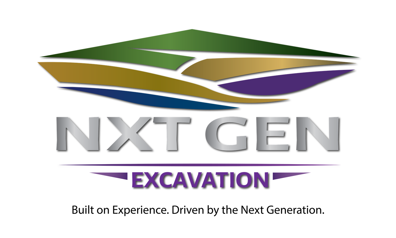 NXT GEN Excavation logo with geometric shapes, featured in a Silver Lining Marketing branding case study.