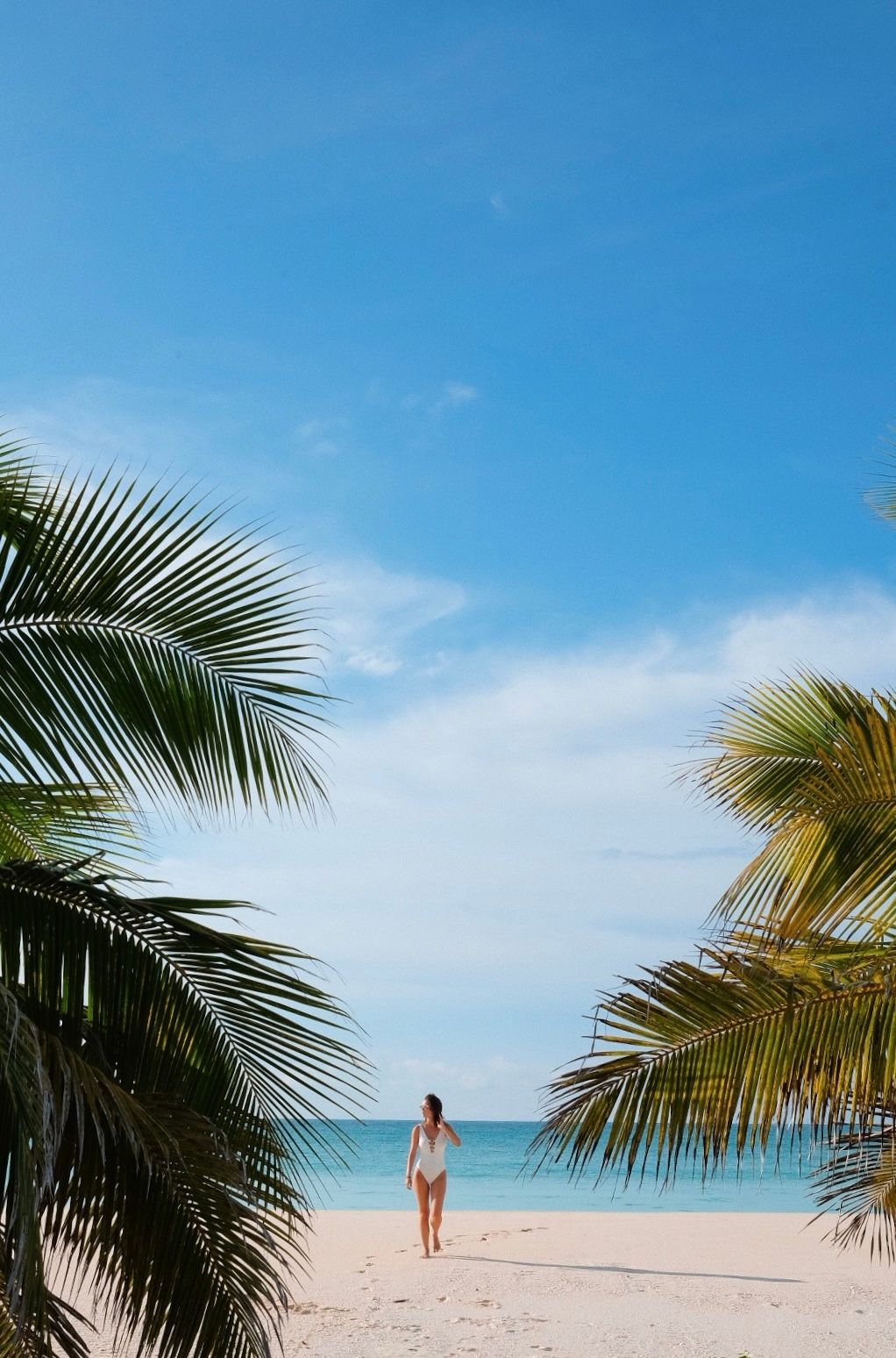 Plage de nouvelle calédonie à ouvea prise par solene photographie avec des cocotiers- un rayon de solene nc