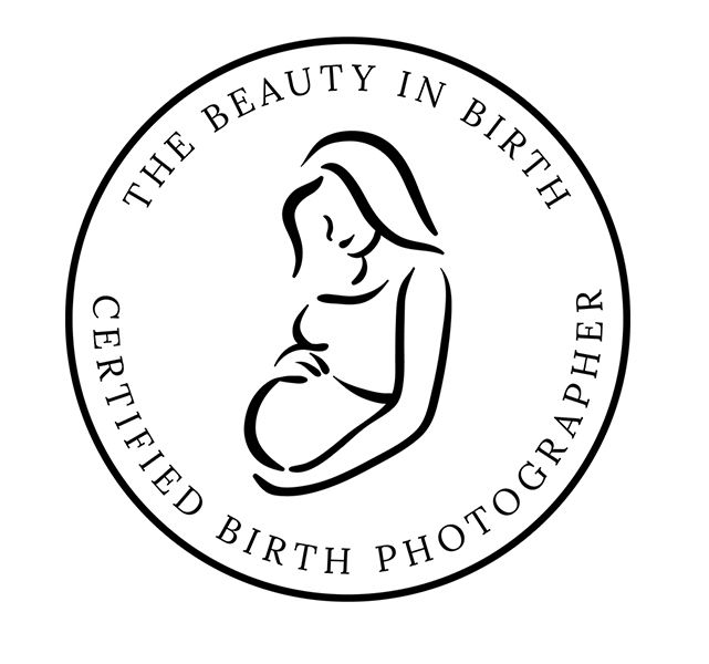 The Beauty in Birth certified birth photographer logo featuring a minimalist line drawing of a pregnant woman.