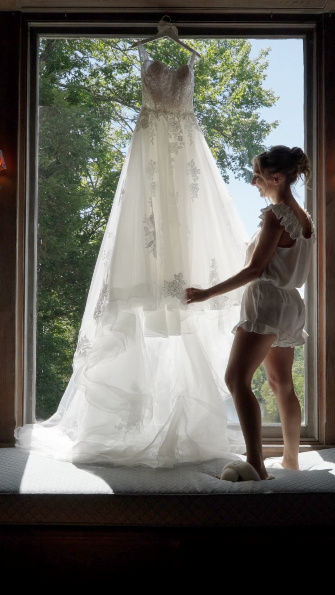 Bride getting ready inside the historic mansion at Arrow Park before the wedding ceremony.