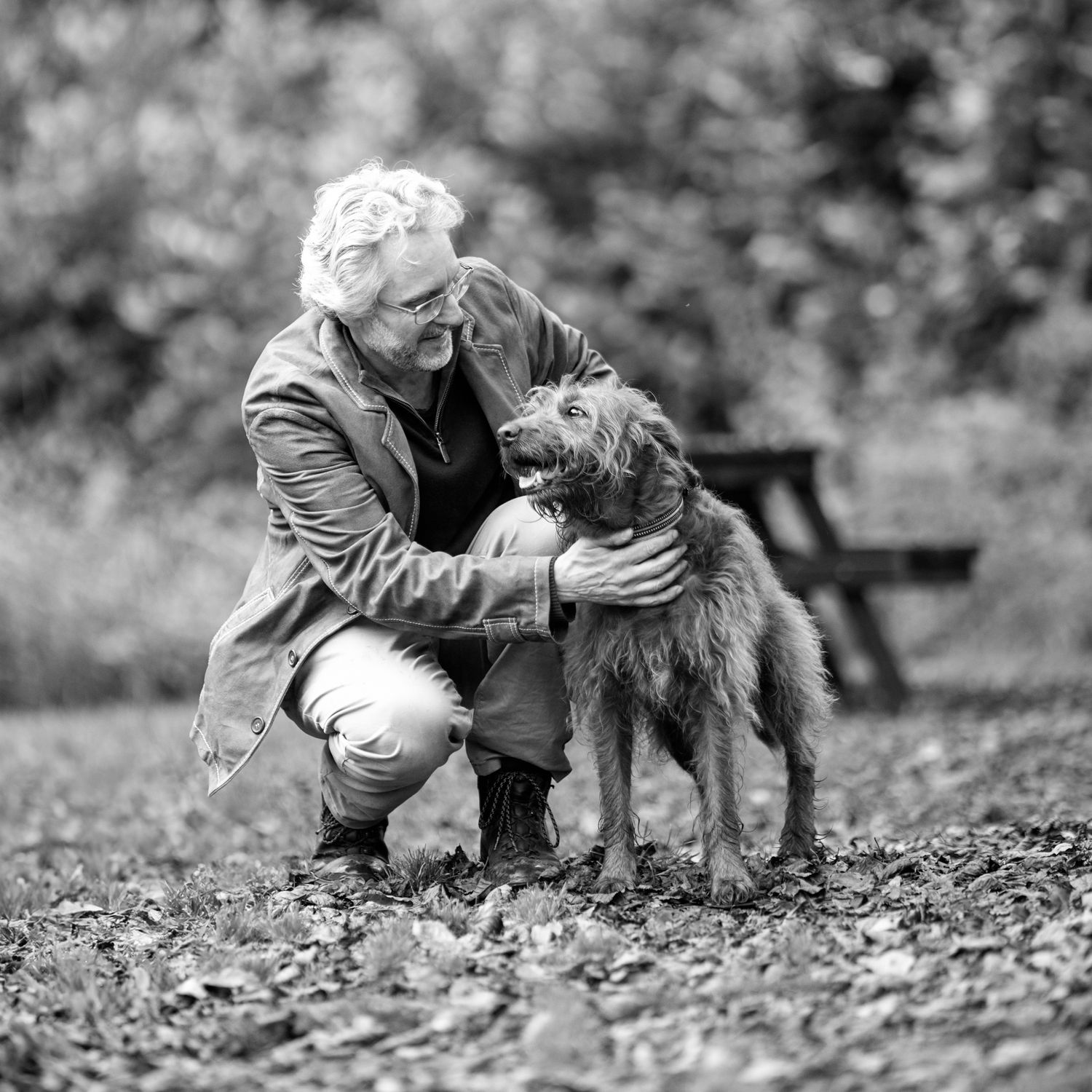 A loving image of a man and his dog