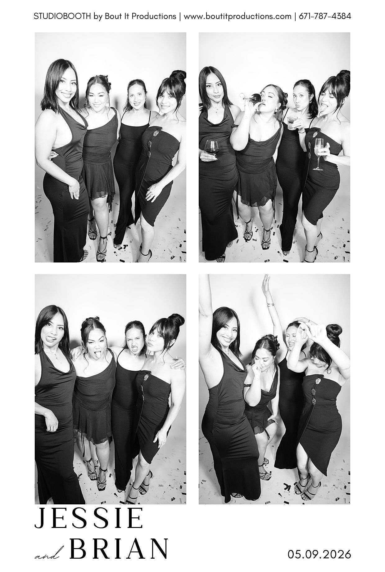 Guam Photo Booth capturing Black and white photo booth strip of women in black dresses at Jessie and Brian wedding.