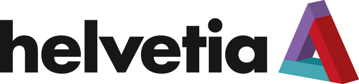 A black Helvetica logo design with a colorful triangular A symbol on the right side.