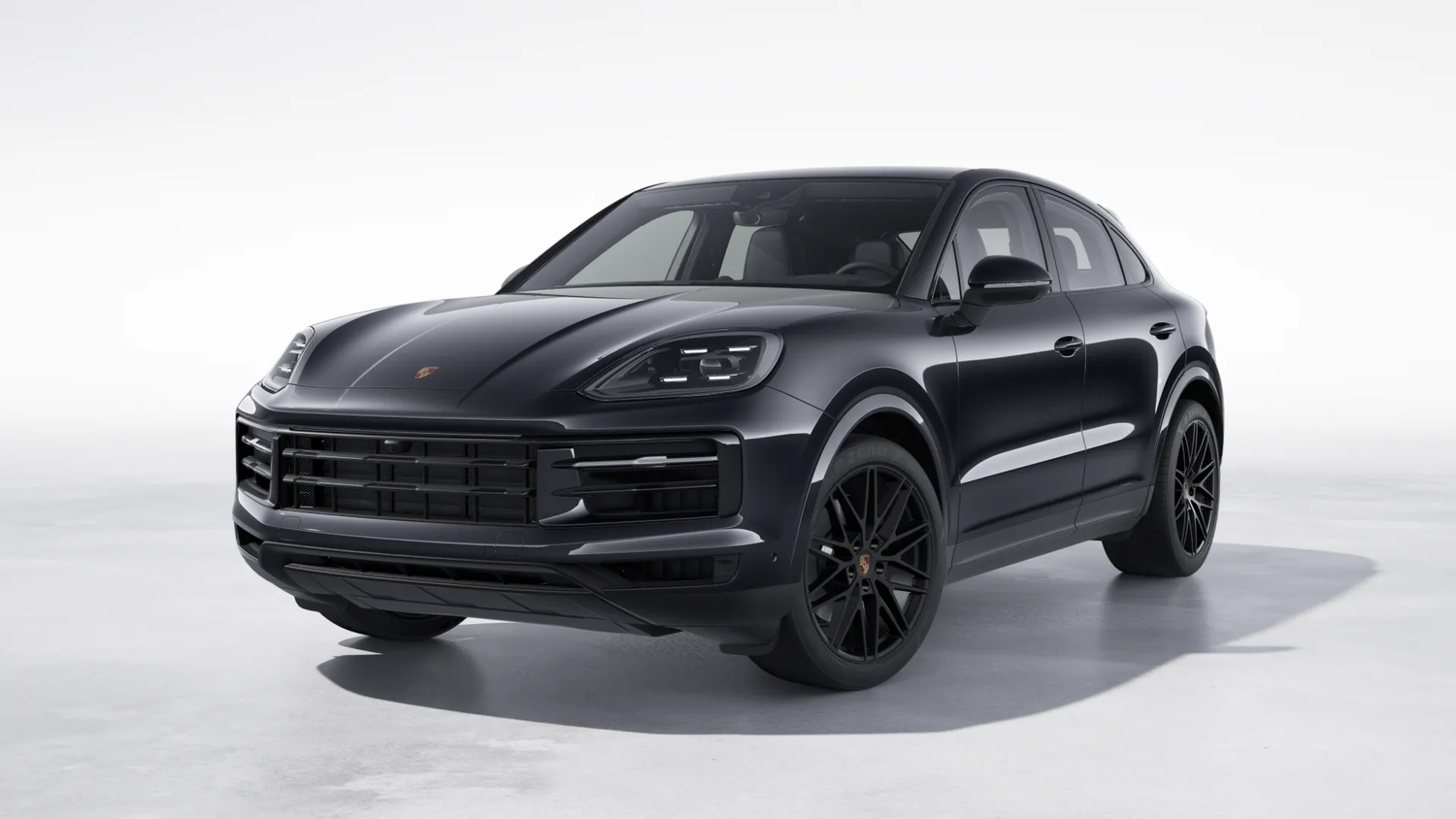 Sleek black Porsche Cayenne luxury SUV shown from multiple angles against white background.