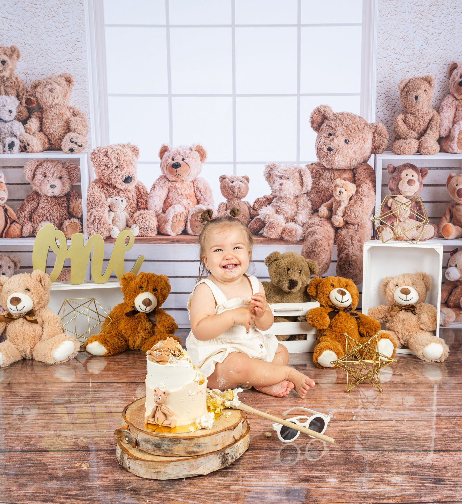 fond smash cake  avec gateau fond ourson fille 2 ans