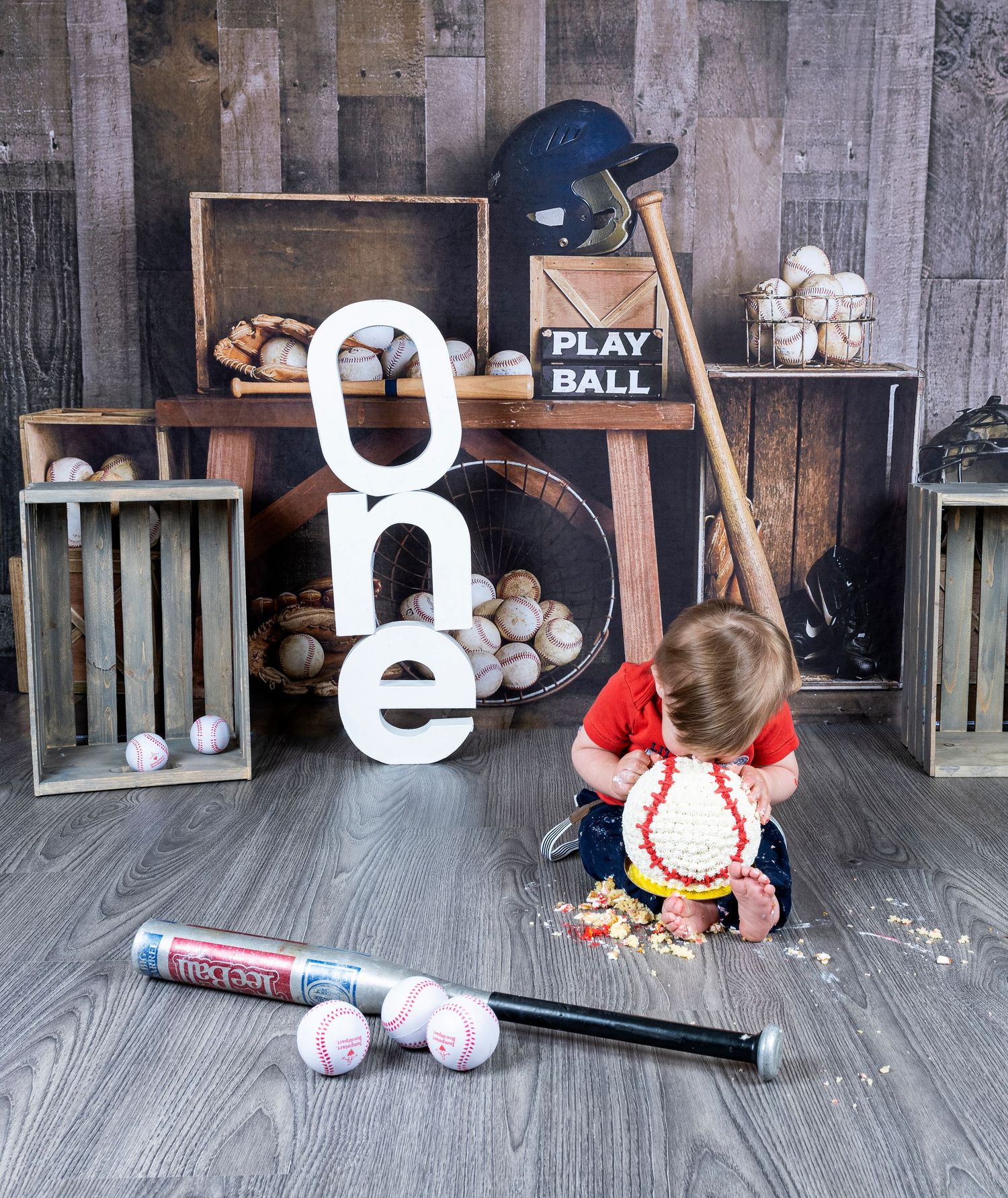 fond smash cake  avec gateau baseball fete 1 an