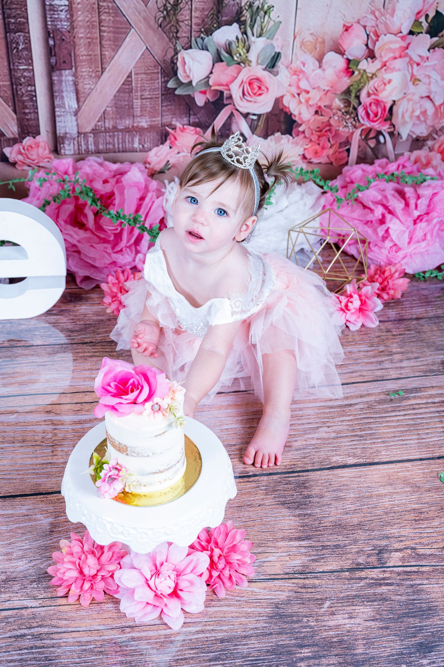 fond smash cake colorer avec gateau rose princesse