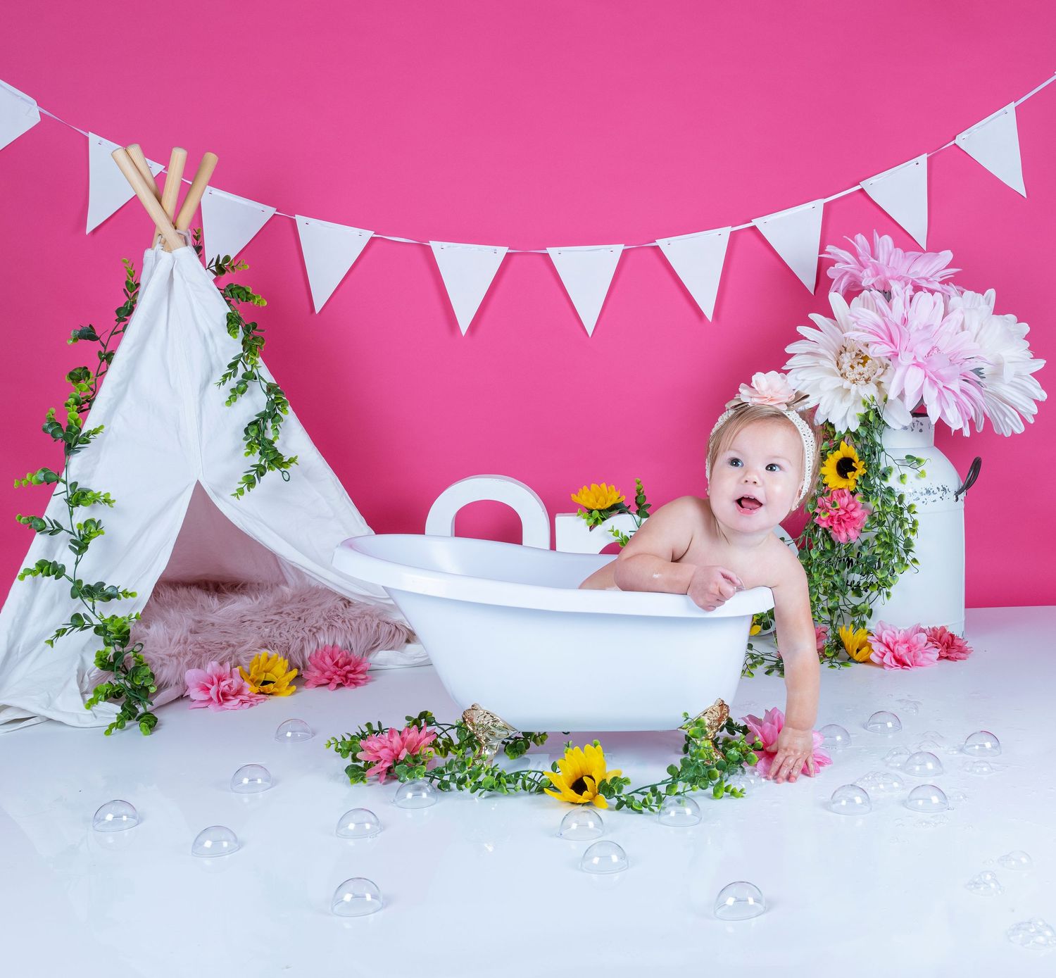 fond smash cake  avec gateau fond rose
