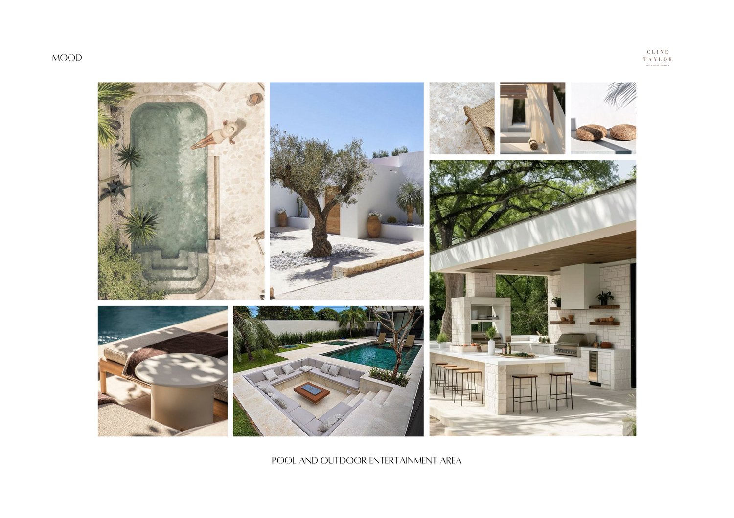 Modern outdoor spaces featuring clean lines and minimalist design with pool and patio areas.