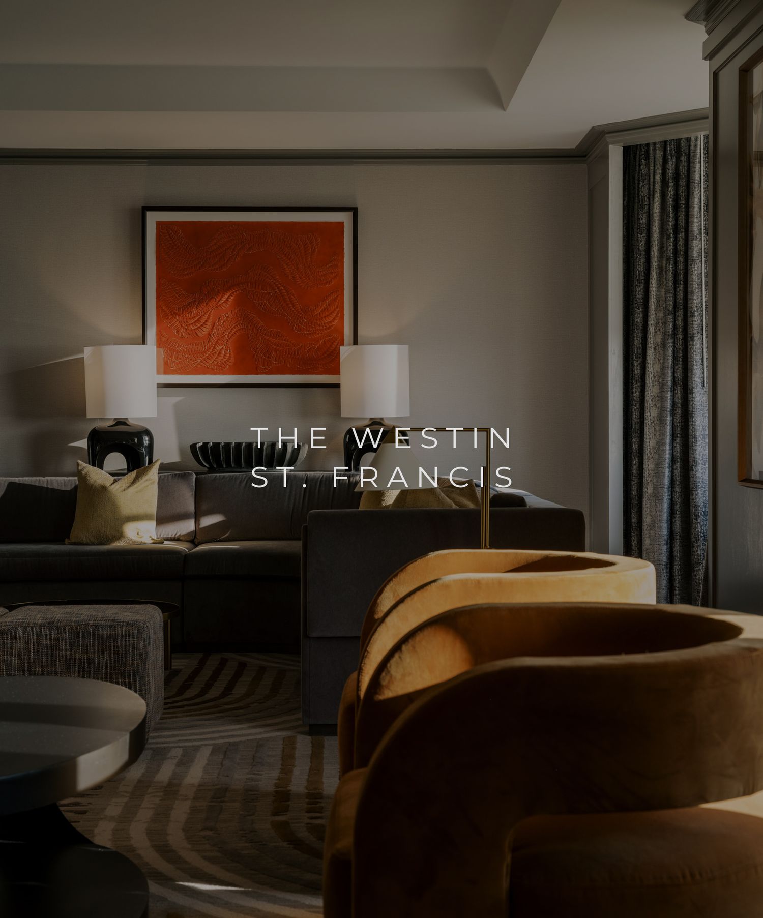 Interior view of a modern hotel room at The Westin San Francisco showing plush seating and contemporary decor.