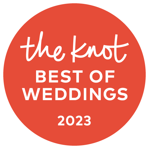 A red circular badge with white text reading 'The Knot Best of Weddings 2023'.