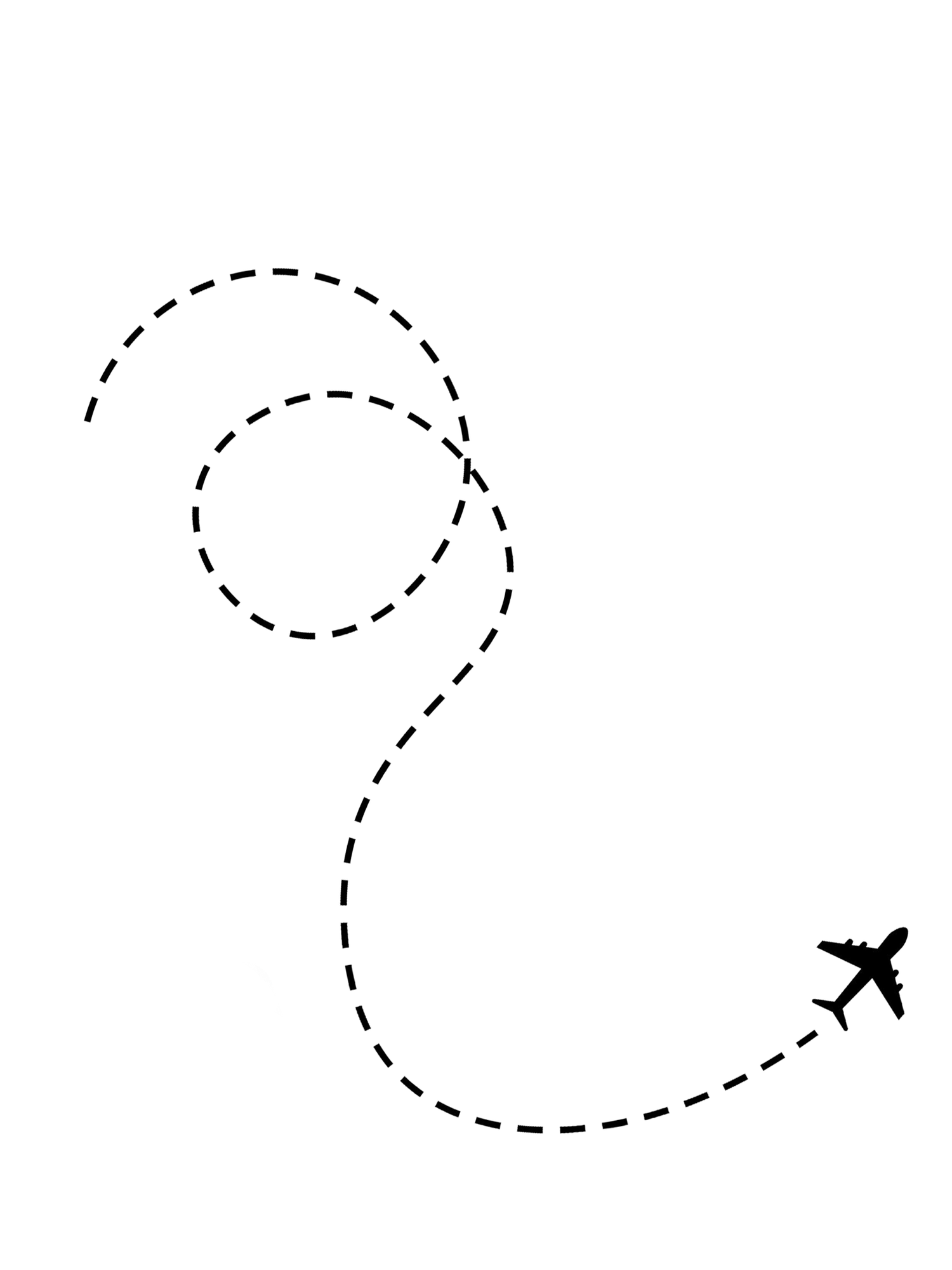 Simple black dotted line illustration showing airplane flying.