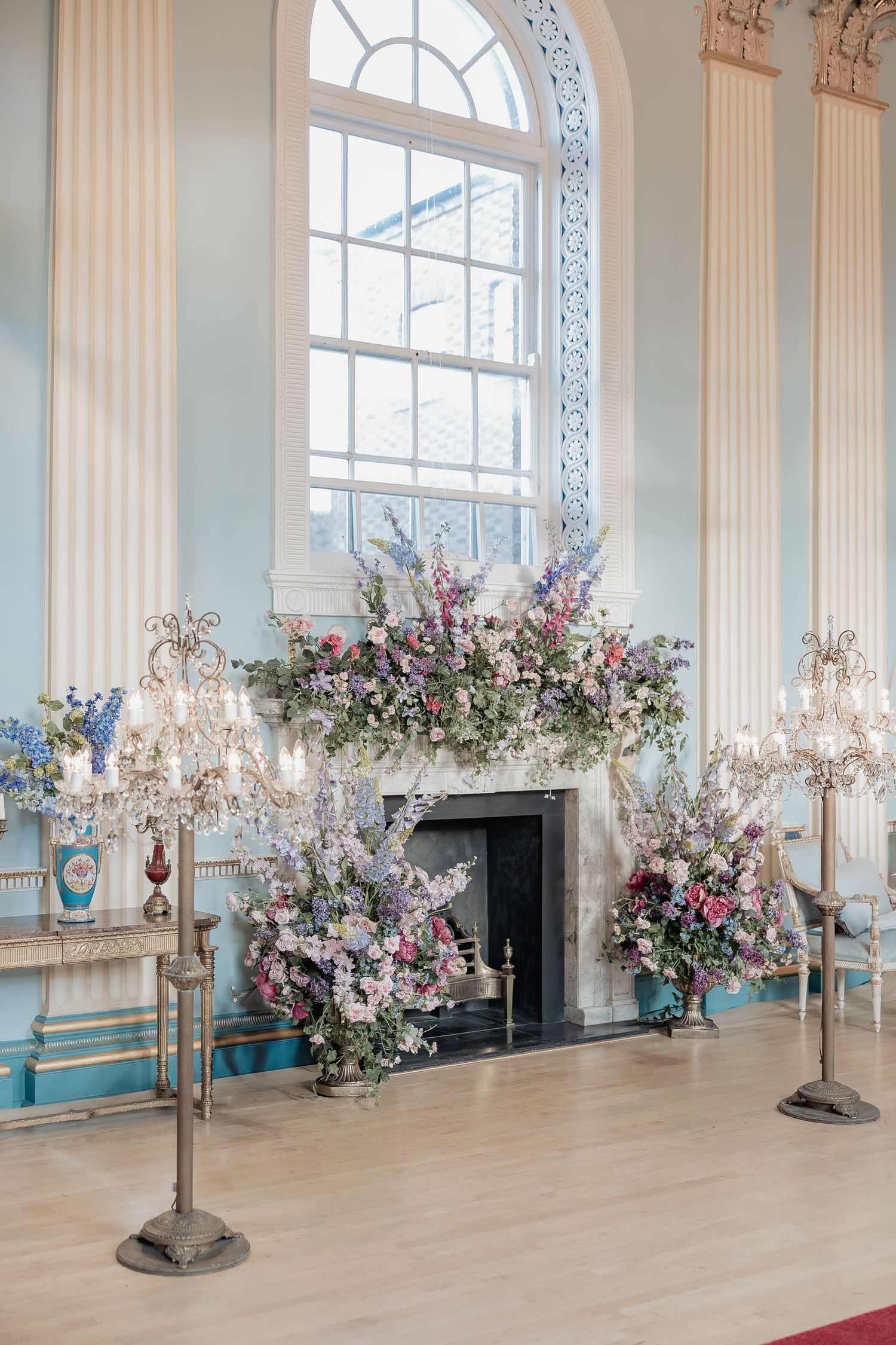 Bridgerton ballroom setup at Newark Town Hall in Nottinghamshire, photographed behind the scenes for the Netflix production.