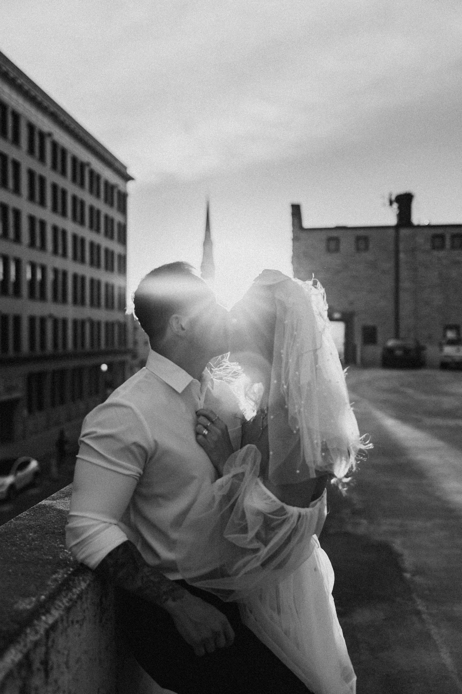 Engagement Couple on the rooftop garage in Joliet, Illinois
