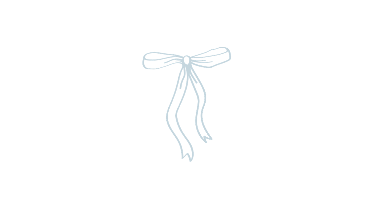Delicate blue line art showing decorative bow and ribbon elements.
