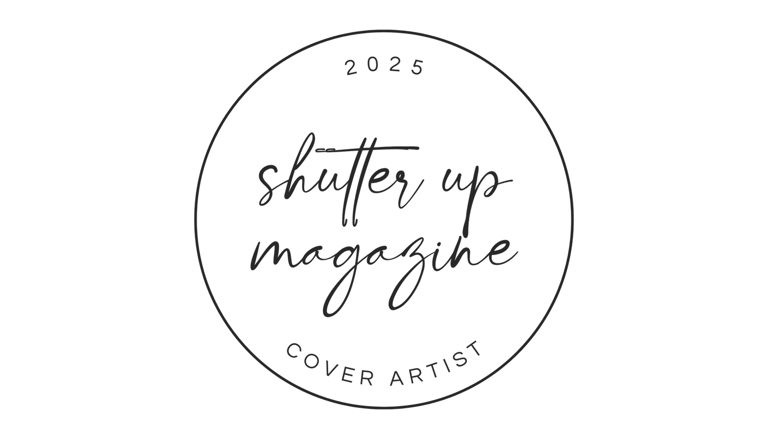Black circular logo for Shutter Up Magazine cover artist 2024.