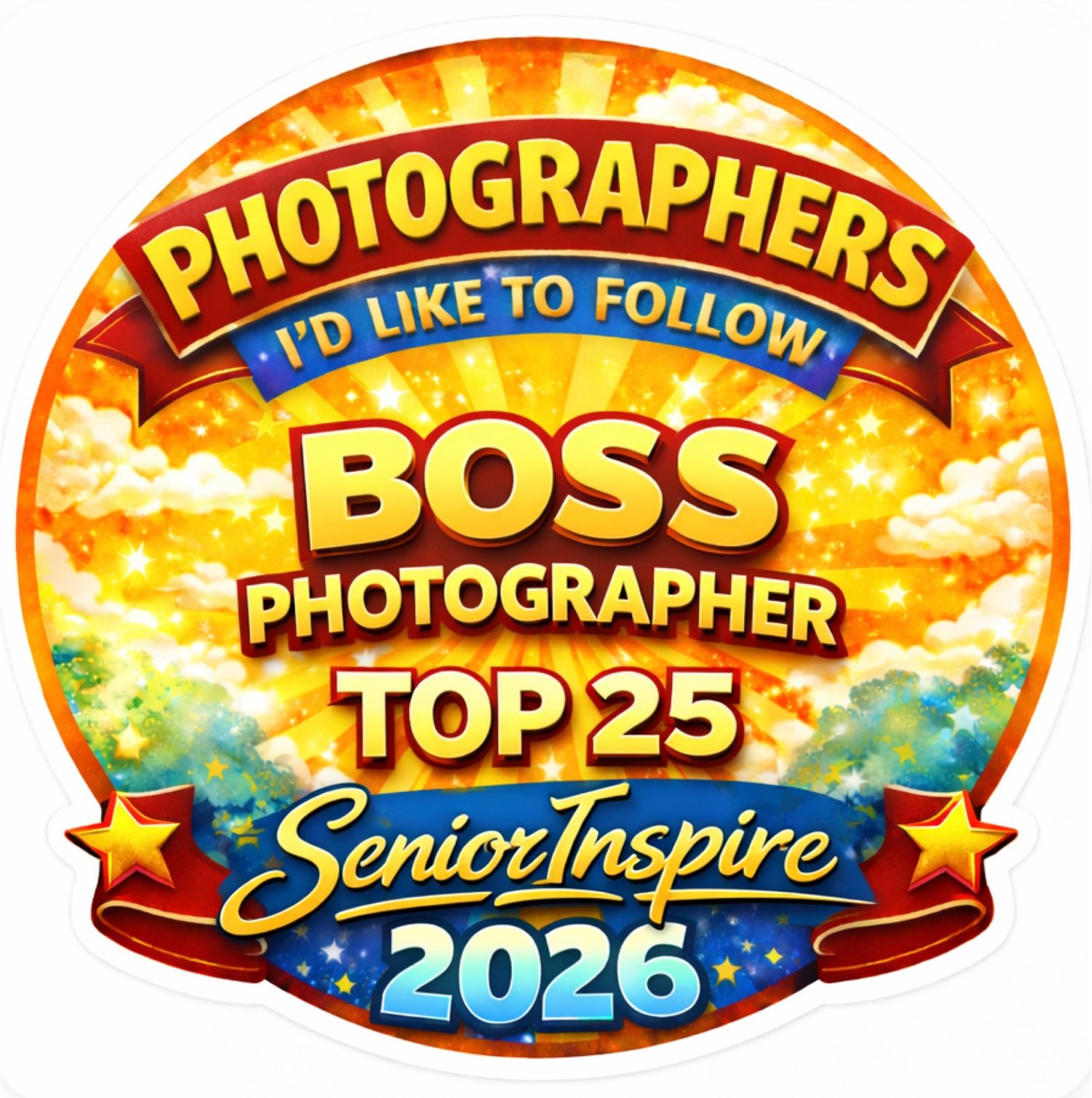 Boss Photographer Top 25 Senior Inspire 2026 award badge for photographers to follow. Kansas City senior pictures