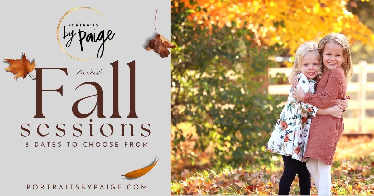 Two young girls embrace outdoors during fall mini portrait sessions by Portraits by Paige photography studio.