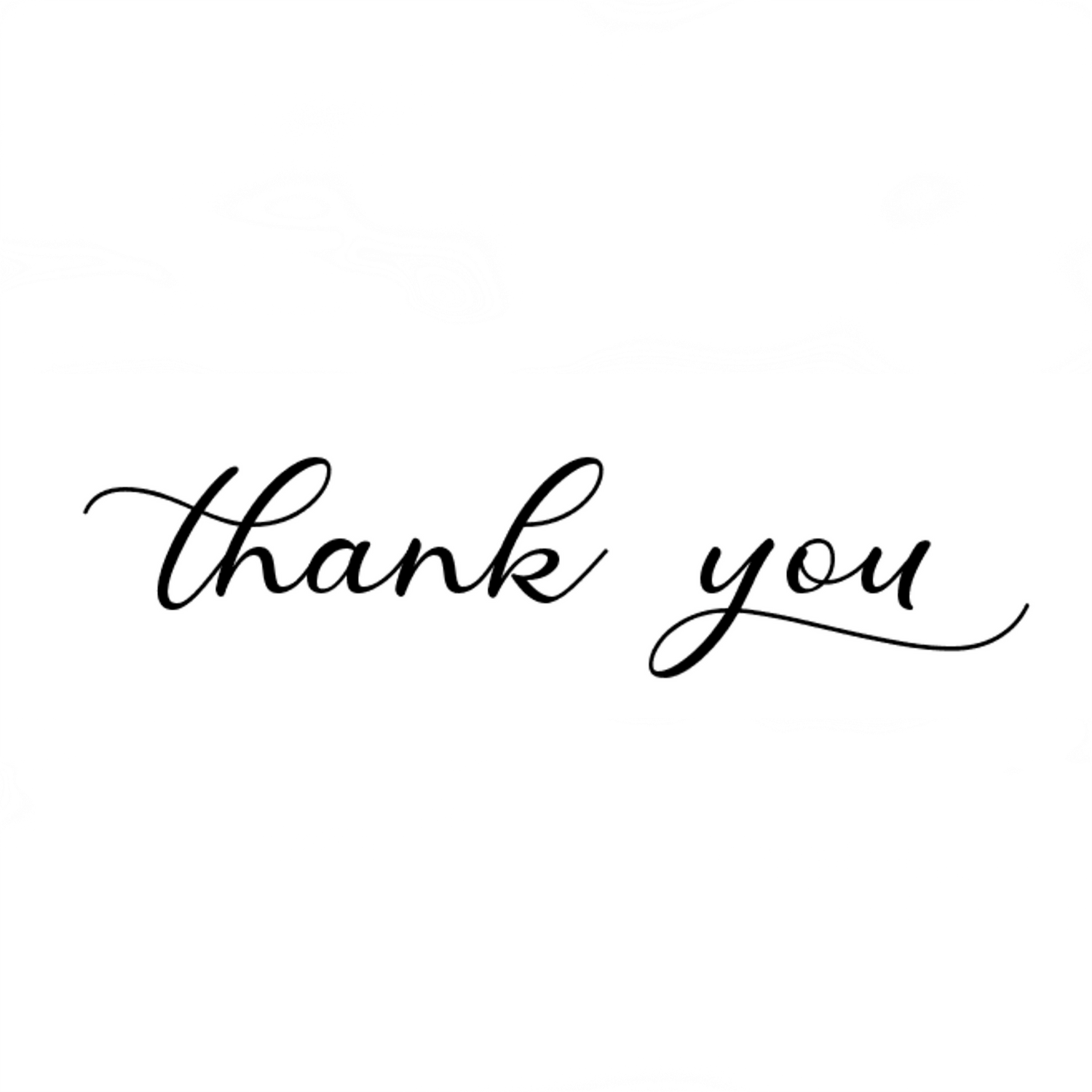 Decorative black cursive handwriting spelling out 'thank you' on white background.