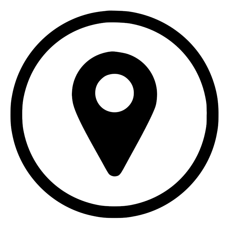 Abstract black eye icon with curved geometric shapes on white background.