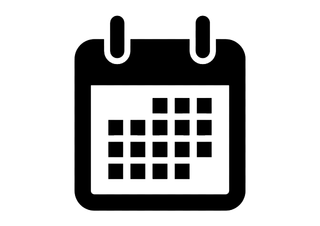 A minimalist black calendar icon showing a monthly grid layout.