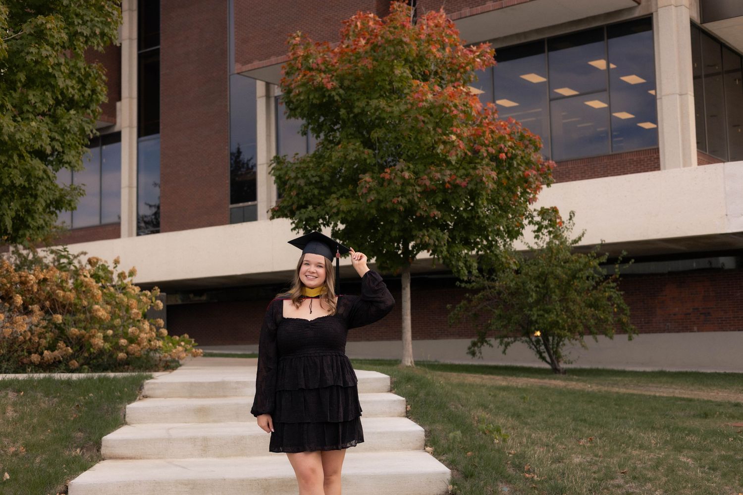 Fall outdoor college graduation photos at Illinois State University in Normal, Illinois