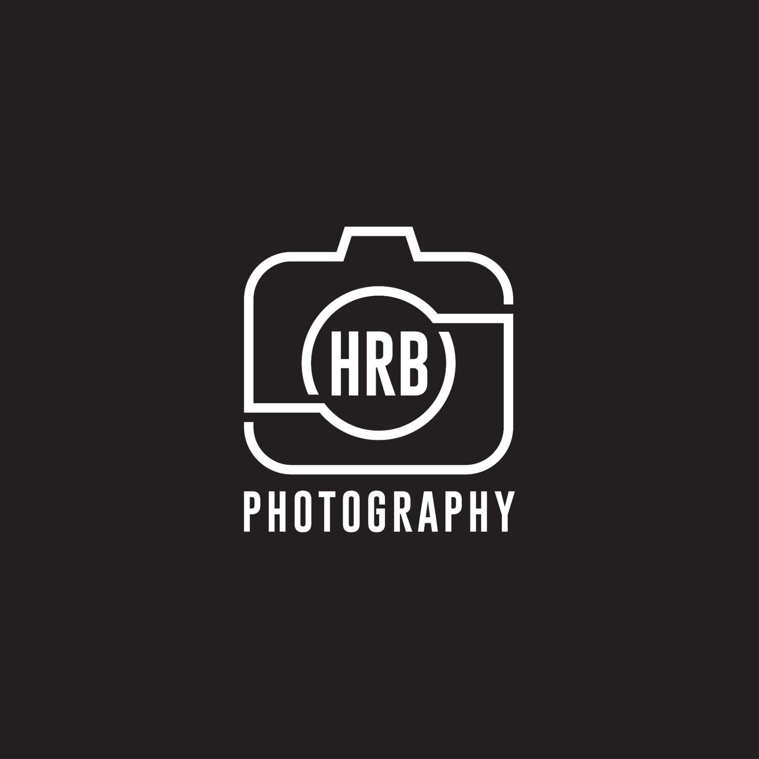 Clean minimalist photography logo design in black and white set with simple camera and text elements.