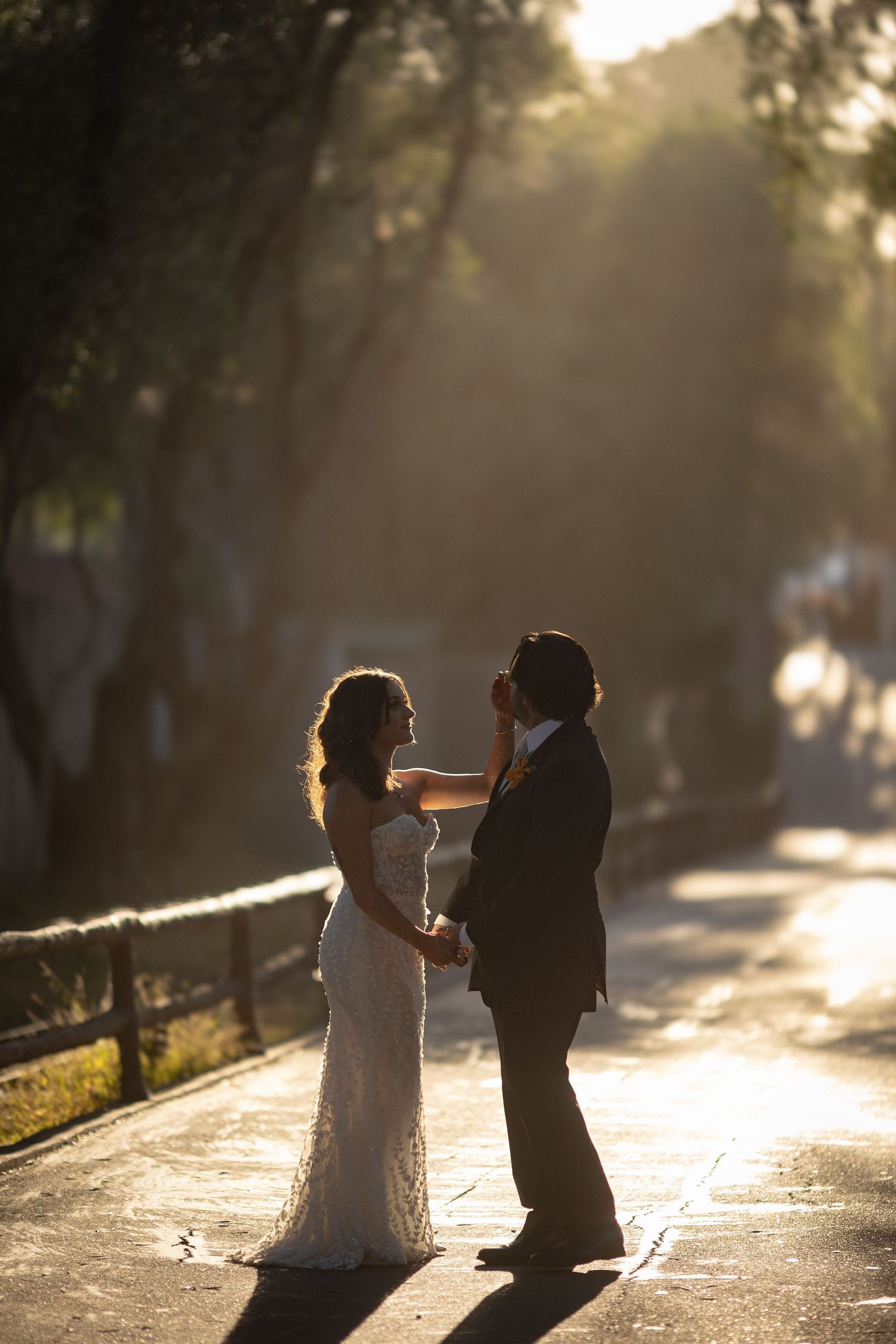 Bride and groom portraits at the Santa Barbara zoo. Golden hour wedding photography.