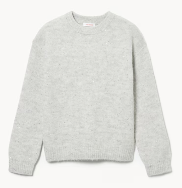 A light gray cropped sweater displayed in multiple angles showing its relaxed fit and ribbed texture.