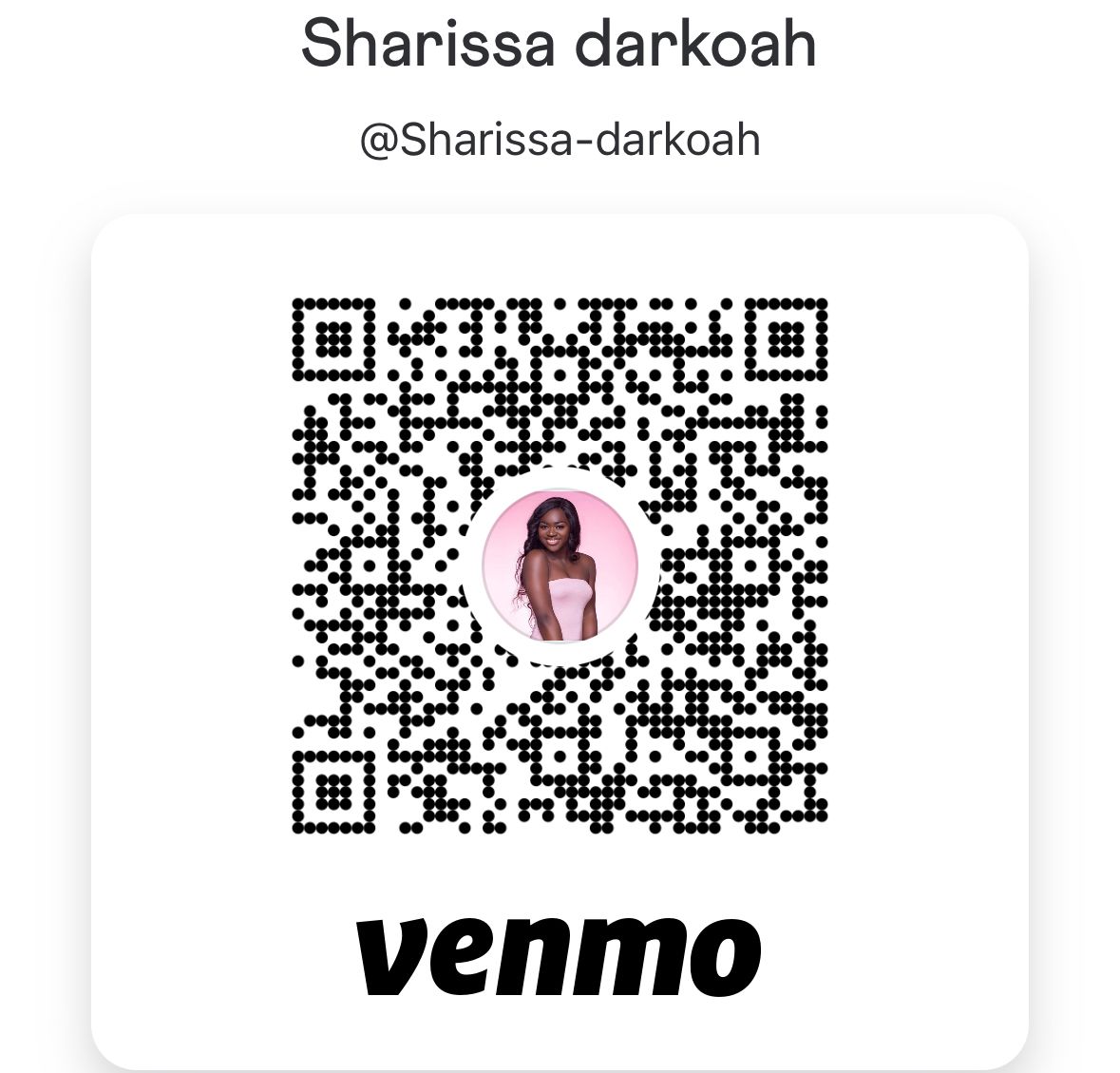 Venmo QR code payment screen with profile photo and username display.