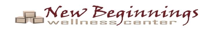 New Beginnings Wellness Center logo with brown text and square design elements.