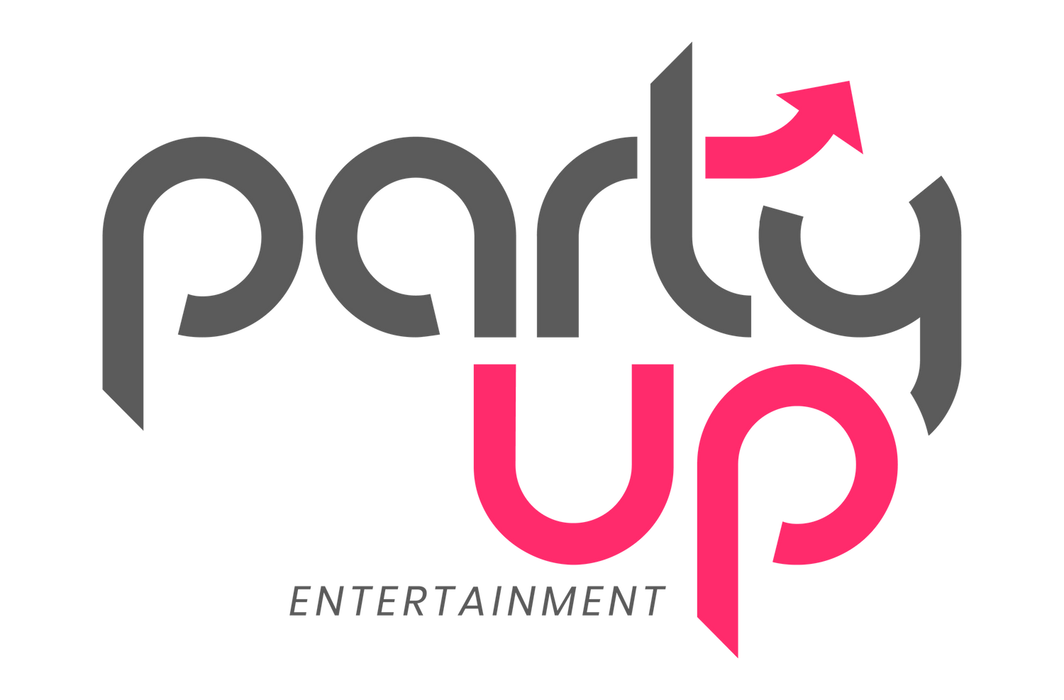 Pink and black party entertainment logo design featuring stylized text and high heel shoe icon.