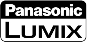 Black and white Panasonic Lumix logo with bold typography on a rectangular badge design.