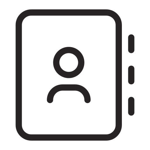 Simple line icon of a contact card or profile avatar showing a generic person silhouette within a rectangular frame.