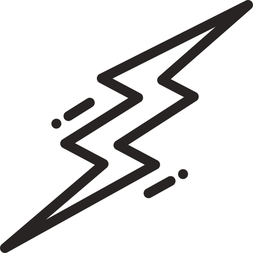 A stylized black lightning bolt icon with zigzag lines and dots on a white background.
