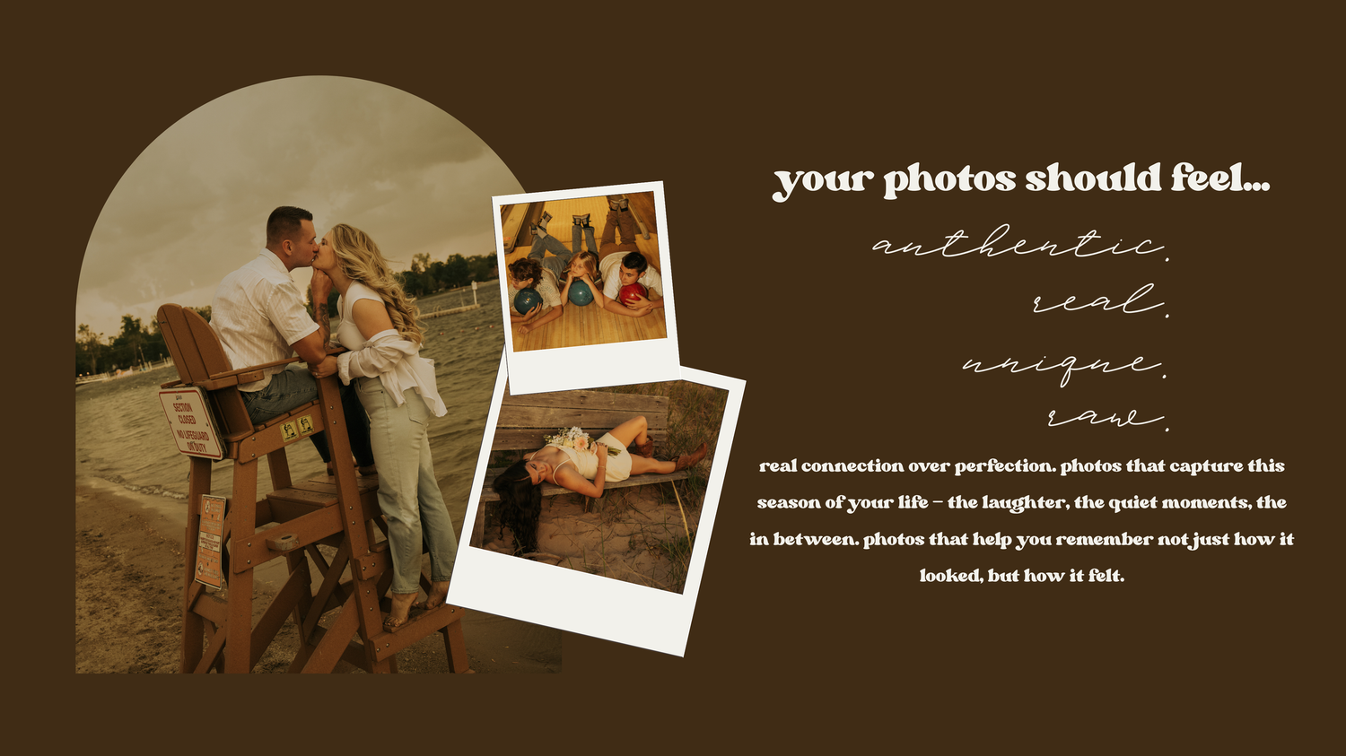 A series of vintage-style photographs arranged in a filmstrip layout showing warm-toned lifestyle and family moments.