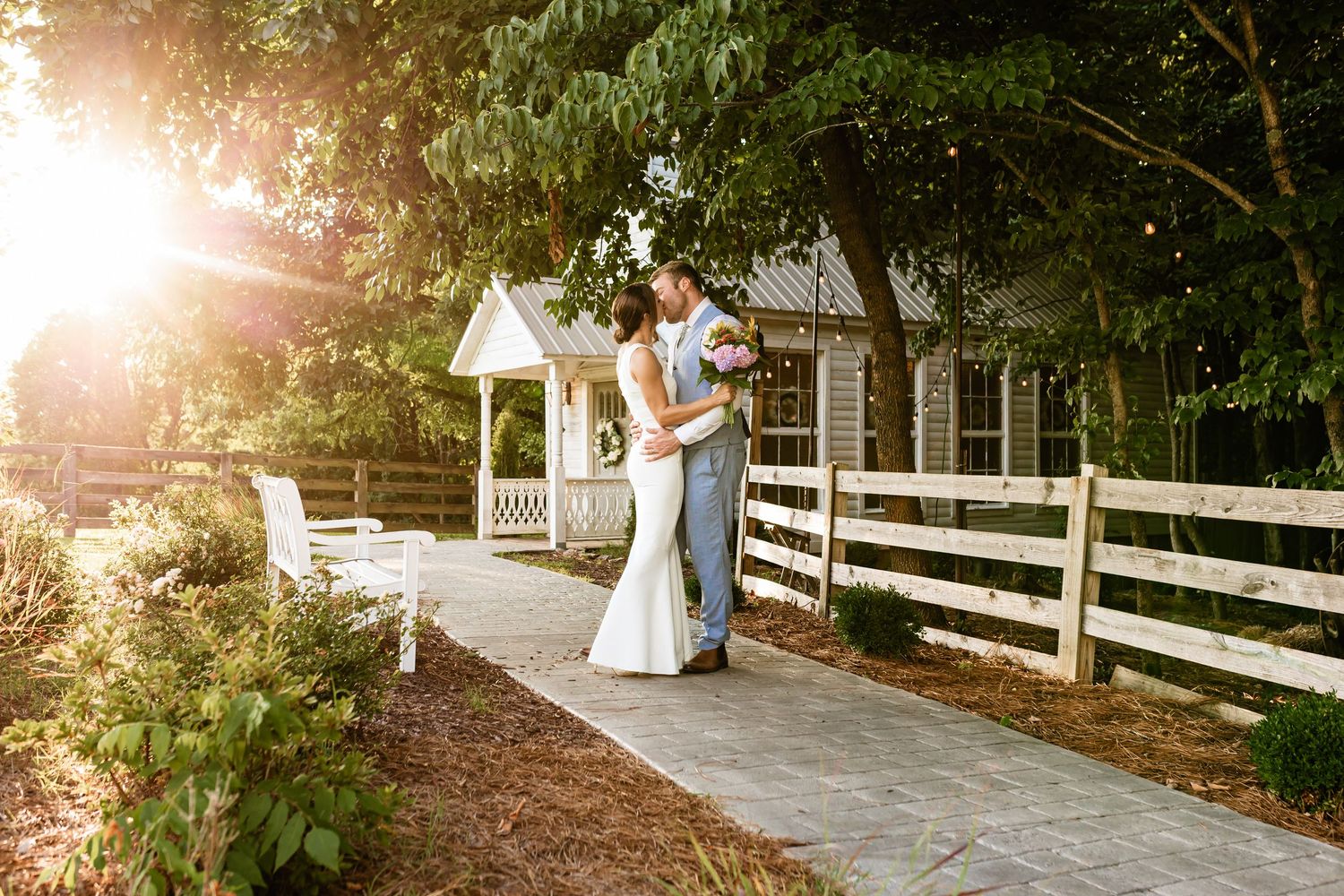 Bride and groom scenic Tennessee summer sunset wedding portrait, image taken at Chapel at High Point Farm by Adri Rae Photo