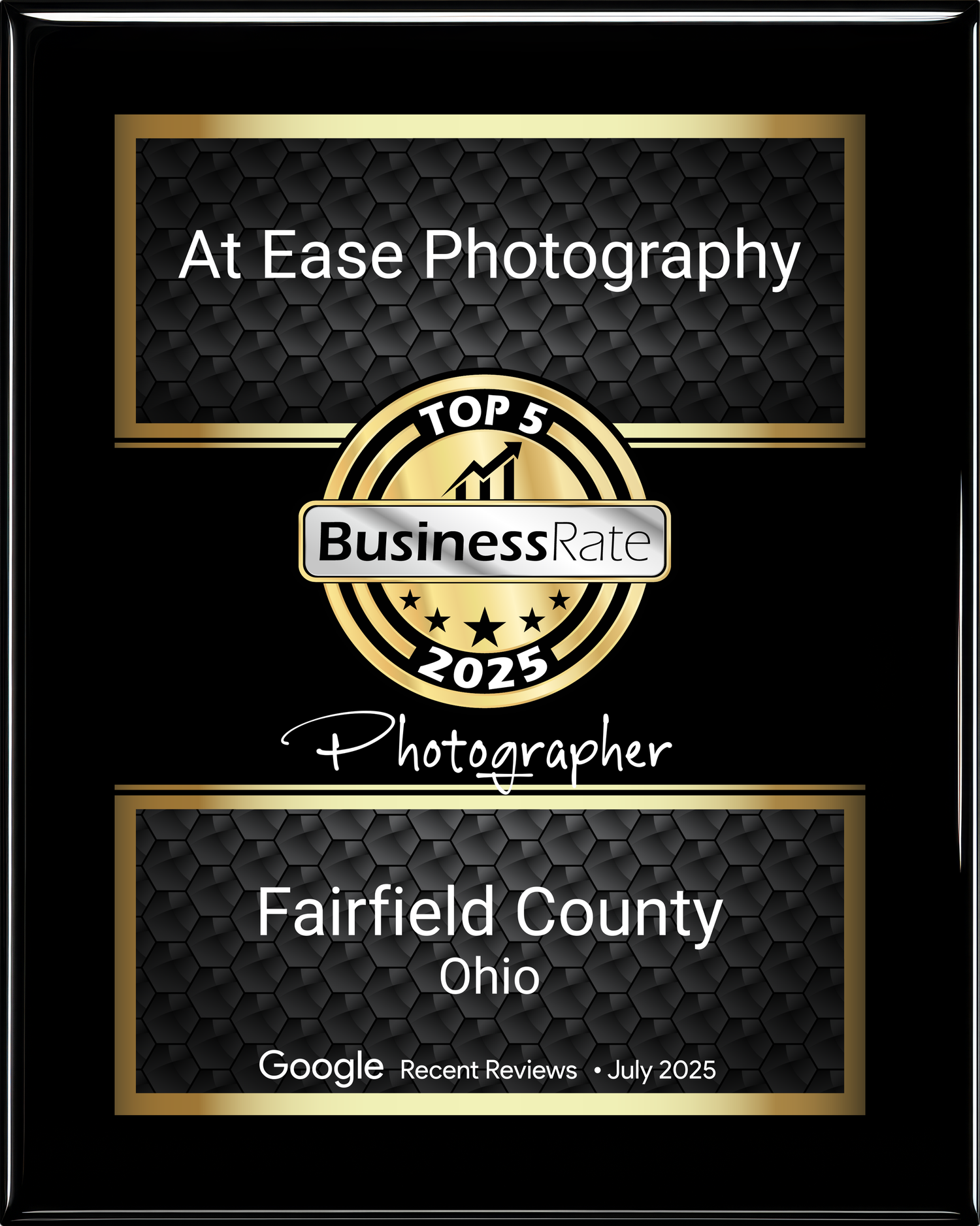 Professional photography business logo collection featuring gold and black designs for At Ease Photography in Fairfield County Ohio.