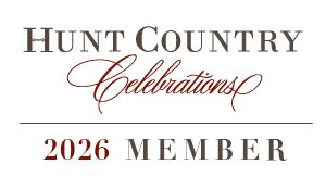 A decorative Hunt Country Celebrations membership card for 2026 features elegant script text and burgundy accents.