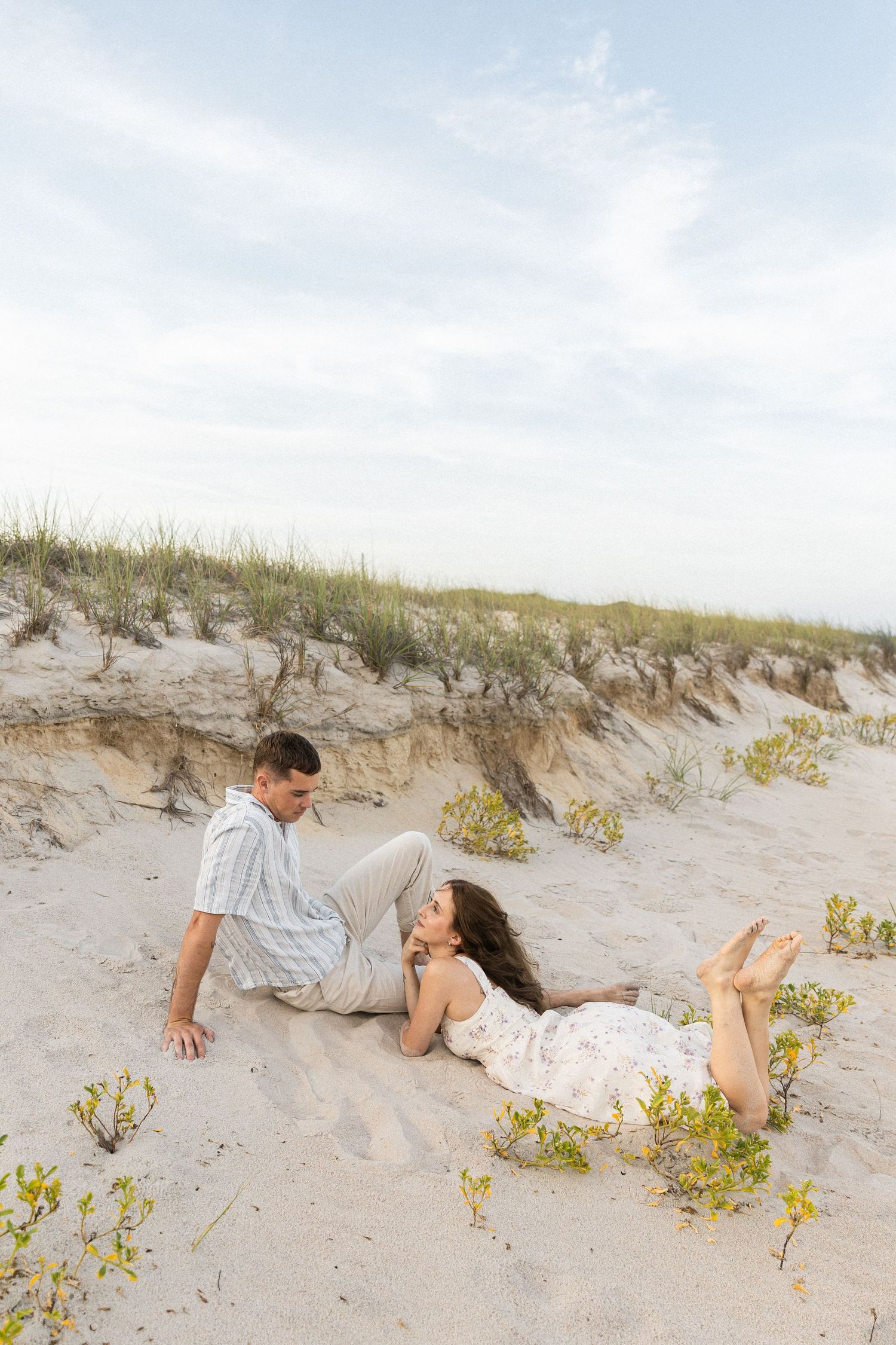Authentic beach couples session at Topsail Beach