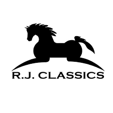 R.J. Classics equestrian brand logo featuring black silhouette of trotting horse on white background.