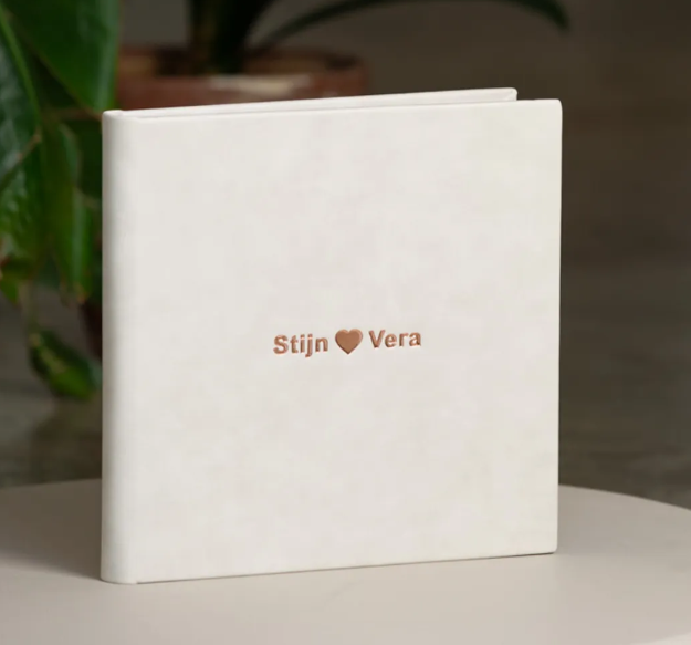 White leather photo album personalized with 