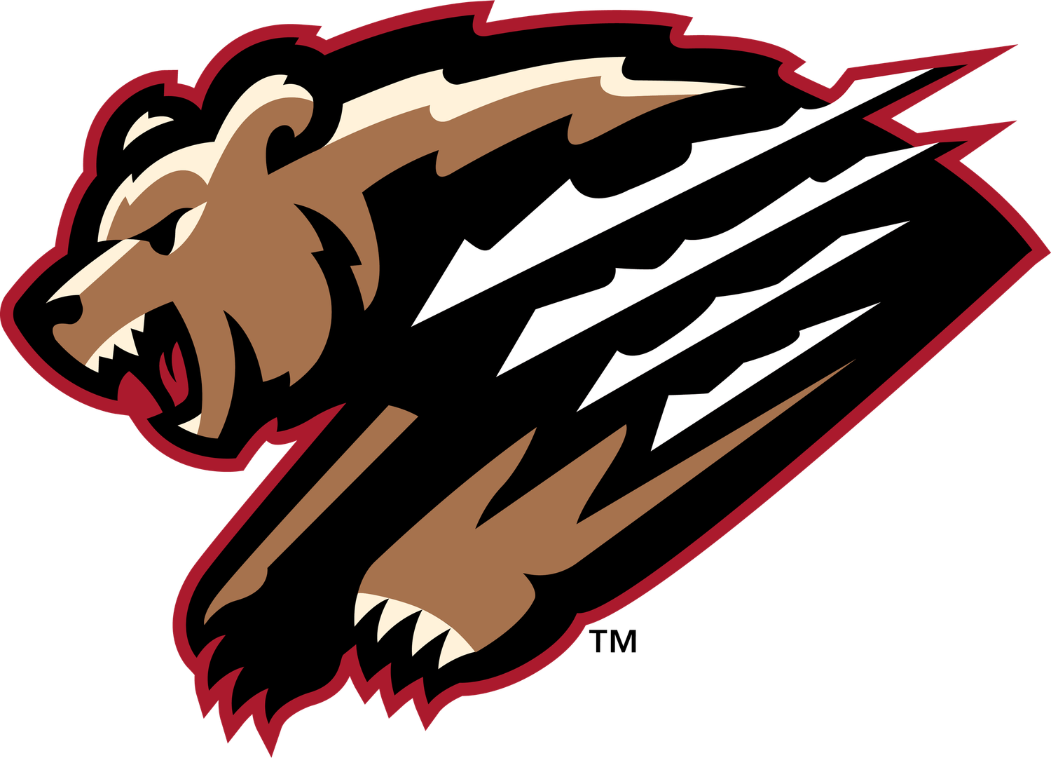Fresno Grizzlies mascot logo featuring an aggressive brown grizzly bear with claw marks on a red and black background.
