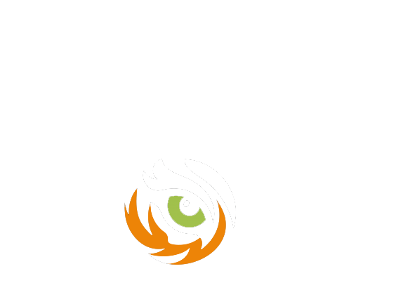 Fresno Chaffee Zoo minimalist white and orange swirling eye emblem logo on a white background.