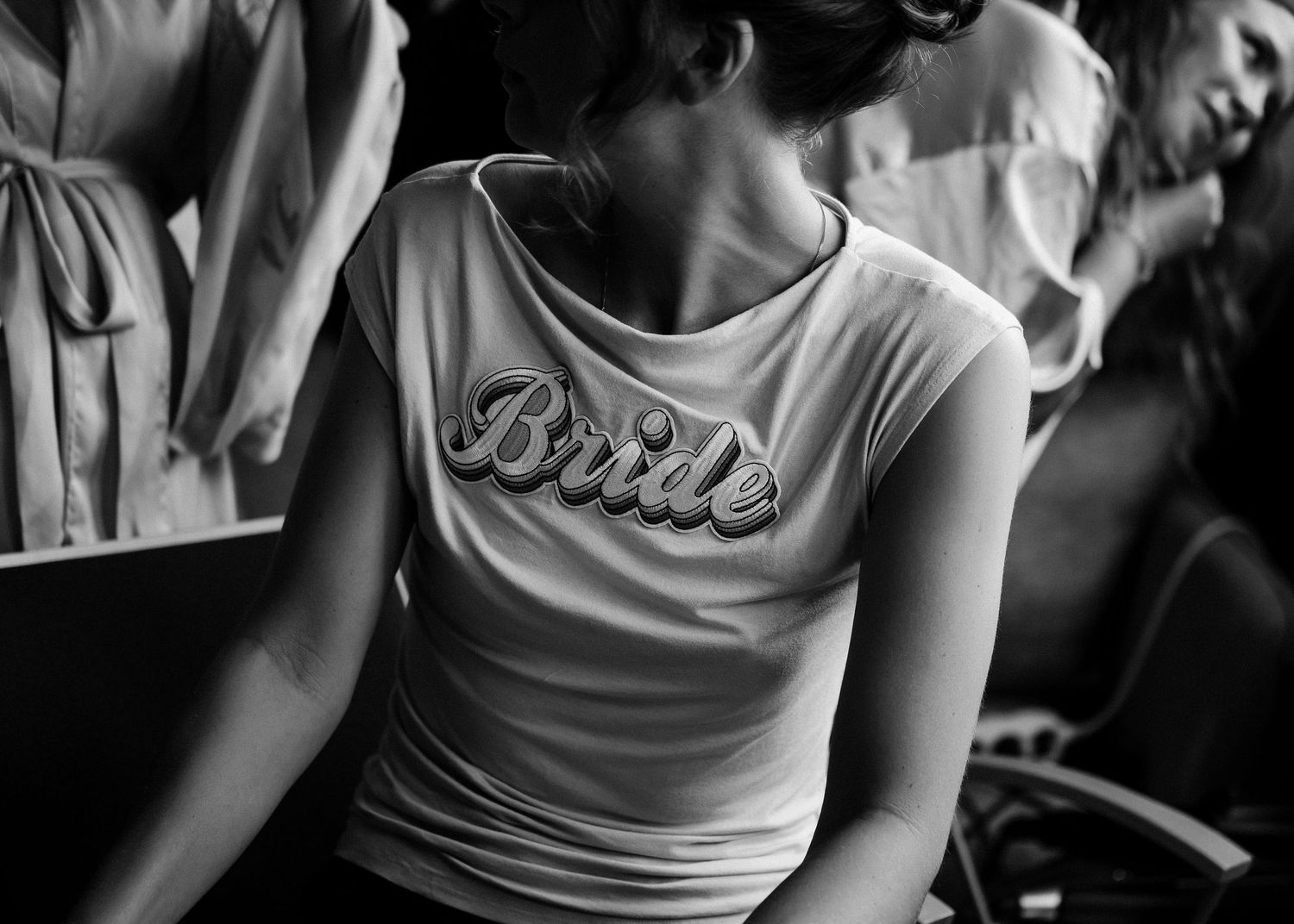 Black and white detail shots of casual clothing with text overlays.